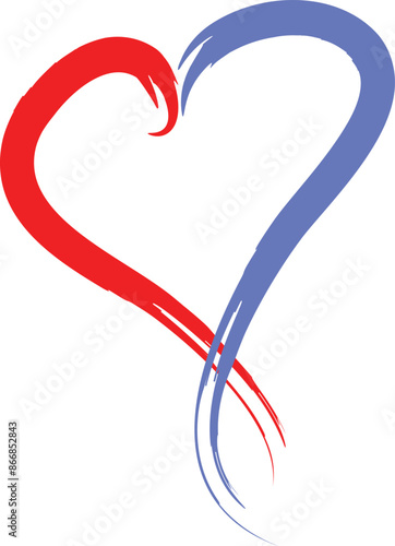 Grunge scribble symbol heart, red marker isolated on white vector editable