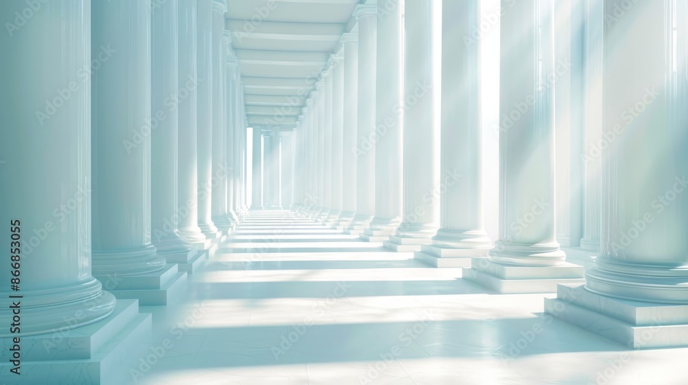 White Marble Columns Leading to Bright Light - 3D Render White Marble Columns Leading to Bright Light - 3D Render