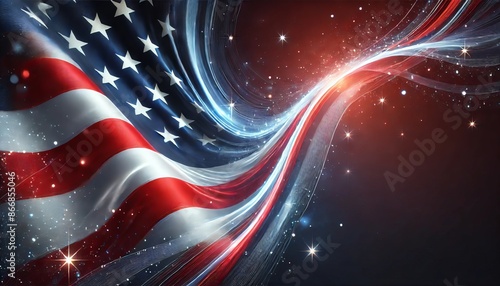 Abstract American flag with stars and stripes, in red white and blue, patriotic background. Generative AI