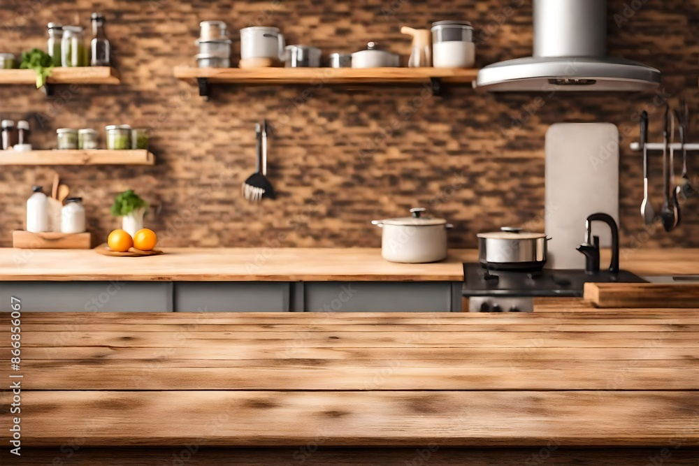 custom made wallpaper toronto digitalGrunge natural wooden table top with copy space for product advertising over blurred kitchen.
