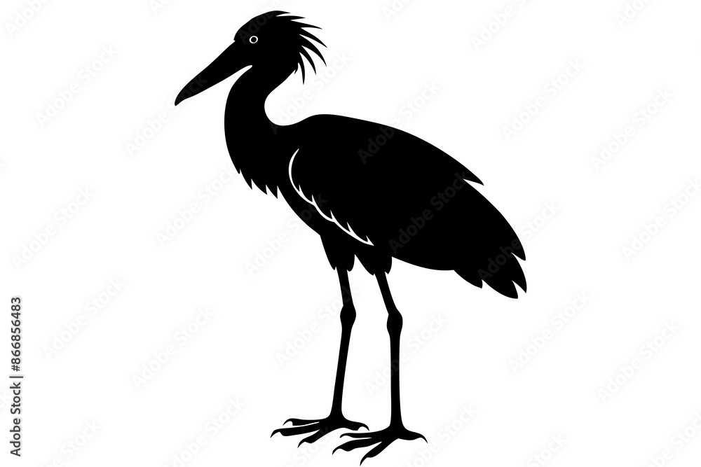 Fototapeta premium Shoebill vector silhouette illustration isolated on white background, Shoebill Bird Vector art
