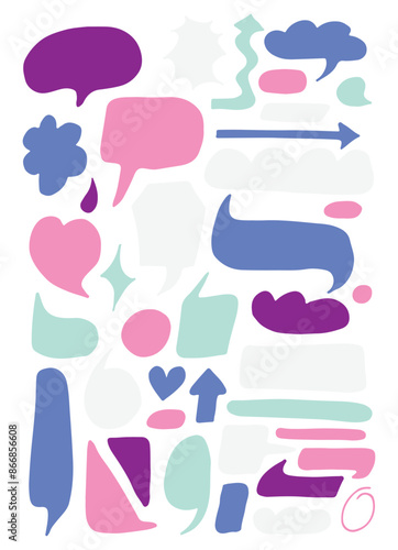 speech bubble Set. color talk bubble text, chat box, in retro style. Frames for texts isolated on white background. Vector illustration