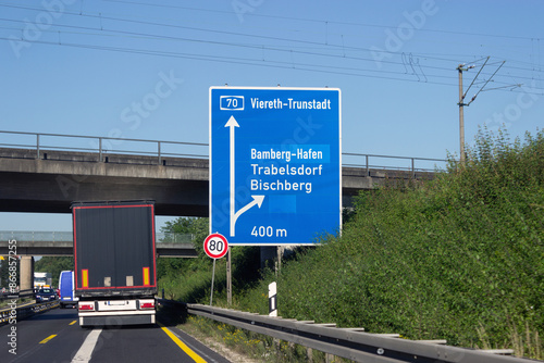 Autobahnausfahrt Bamberg-Hafen, Trabelsdorf, Bischberg, Autobahn a70 photo