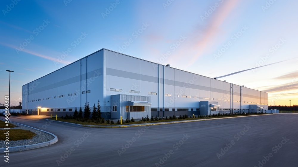 Modern warehouse exterior showcasing a small office unit for efficient operations Modern warehouse exterior showcasing a small office unit for efficient operations