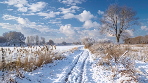 Winter Scene in Twiske Nature Reserve Dutch Countryside High Quality Image photo