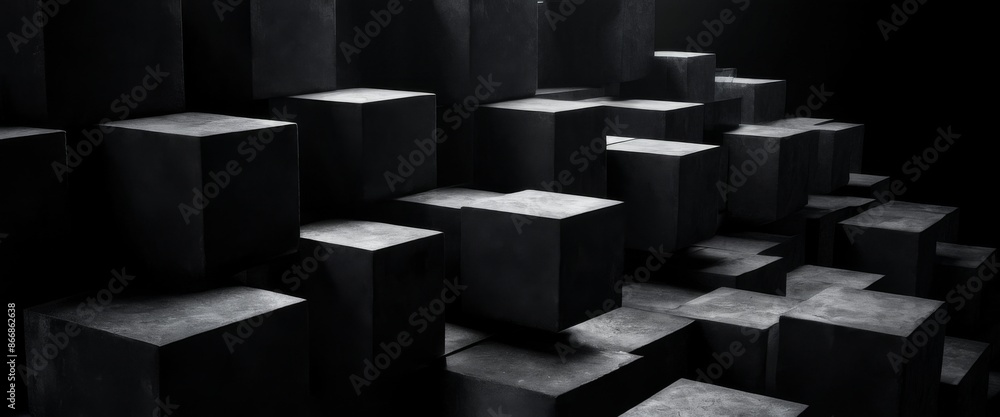 Abstract geometric blocks on Volumetric light rays highlighting Abstract geometric blocks on Volumetric light rays highlighting