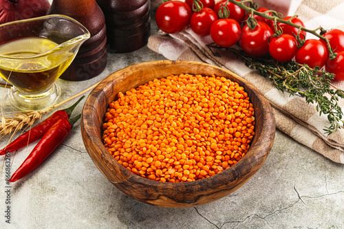 Raw red lentil for cooking