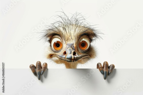 Wallpaper Mural An ostrich with big eyes peeking over a white board. AI. Torontodigital.ca