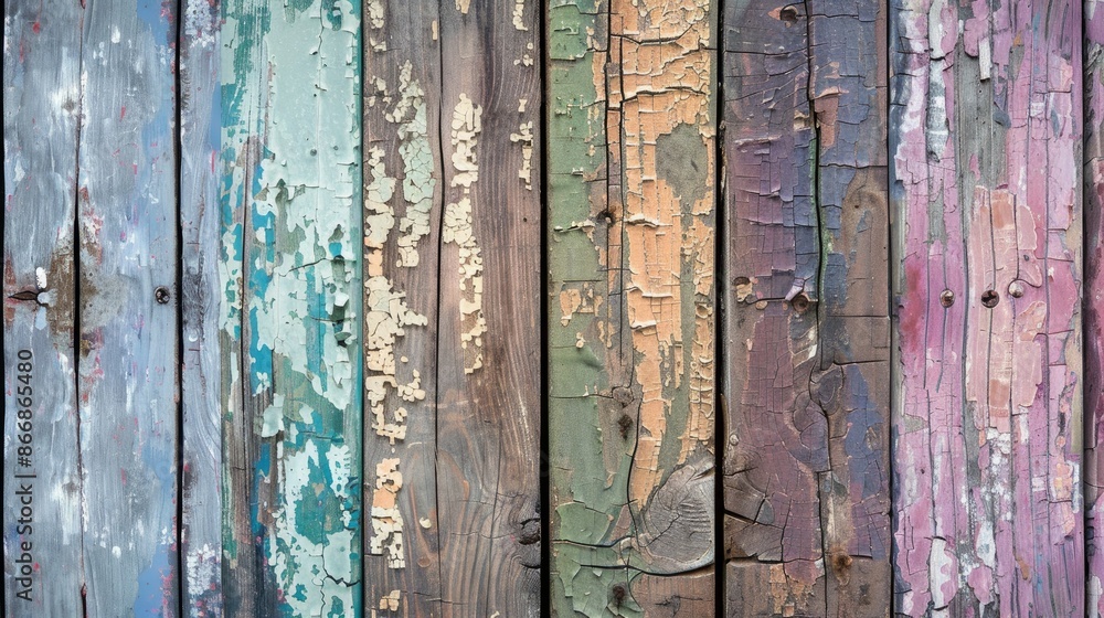Old wooden planks with various colored cracked paint on background Old wooden planks with various colored cracked paint on background