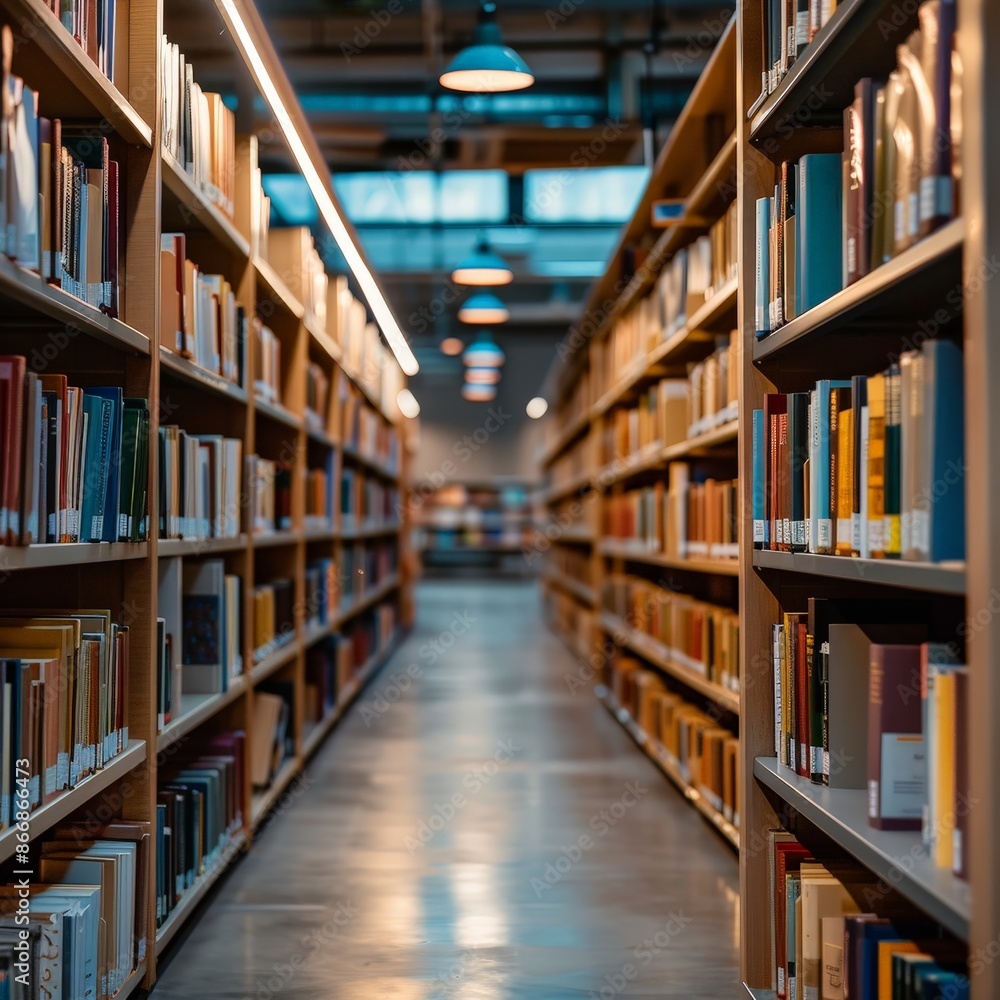 Focused Library Shelves in a Modern Setting Focused Library Shelves in a Modern Setting