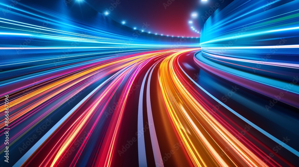 Light trails in a tunnel at night creating a sense of speed and motion. Light trails in a tunnel at night creating a sense of speed and motion.