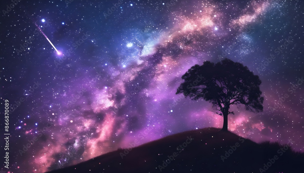 Fototapeta premium starry night sky with tree