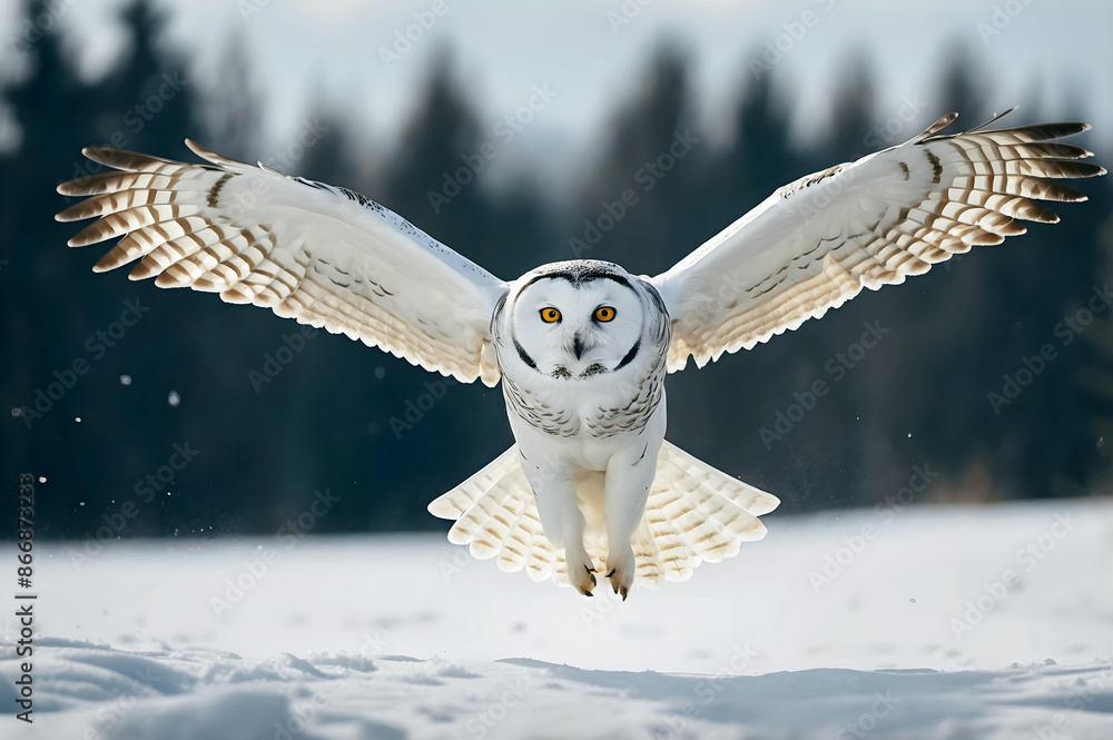 The snowy owl in flight, Bubo scandiacus, polar owl, white owl, Arctic owl, animals and wildlife background, wallpaper