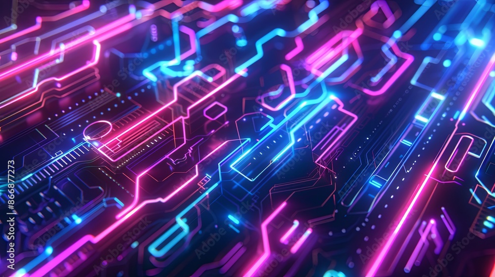 Futuristic Technology. Glowing Neon Circuit Board, Abstract Digital Background Futuristic Technology. Glowing Neon Circuit Board, Abstract Digital Background