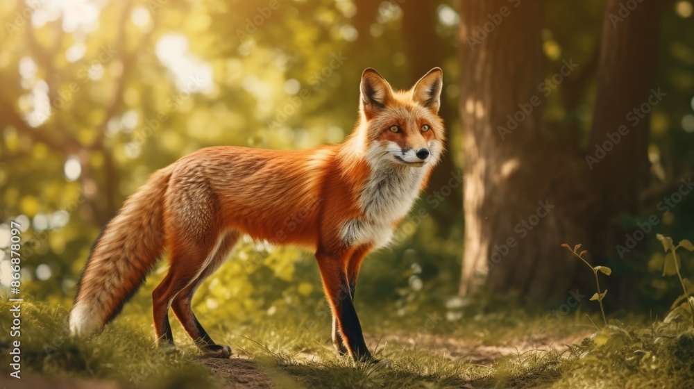 custom made wallpaper toronto digitalMajestic Red Fox Standing in Sunlit Forest. World Animal Day