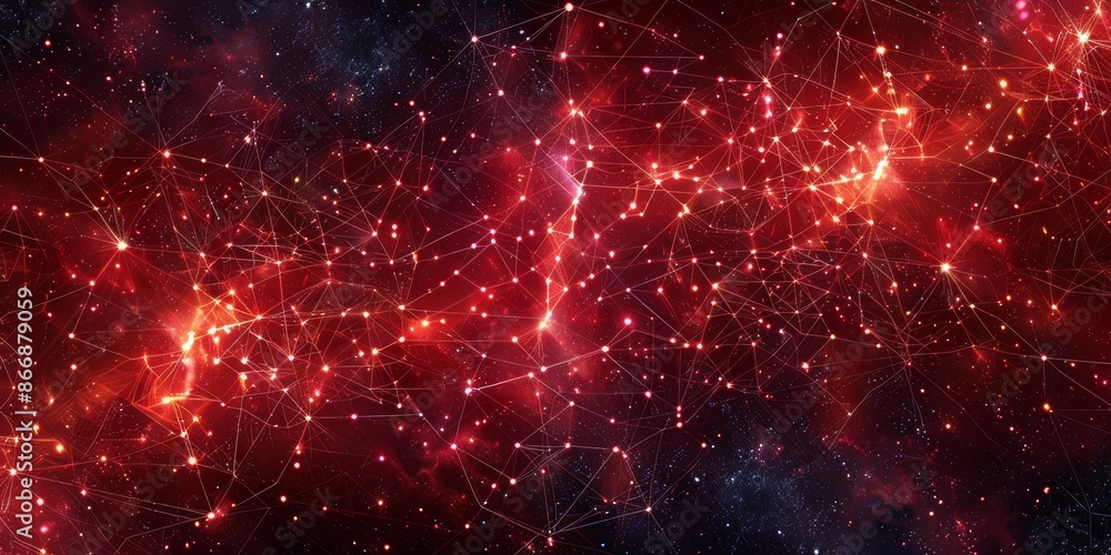 Abstract background with red network pattern and dots on a dark red background Abstract background with red network pattern and dots on a dark red background