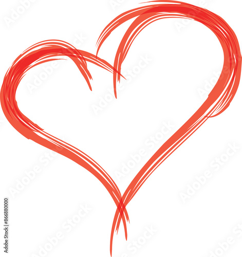 Grunge scribble symbol heart, red marker isolated on white vector editable	
