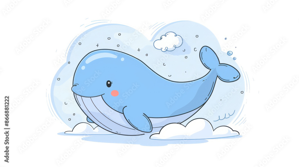 World Whale and Dolphin Day. charming blue whale swims happily in a calm ocean, surrounded by gentle waves and a few playful clouds. The whale's friendly expression and serene environment World Whale and Dolphin Day. charming blue whale swims happily in a calm ocean, surrounded by gentle waves and a few playful clouds. The whale's friendly expression and serene environment