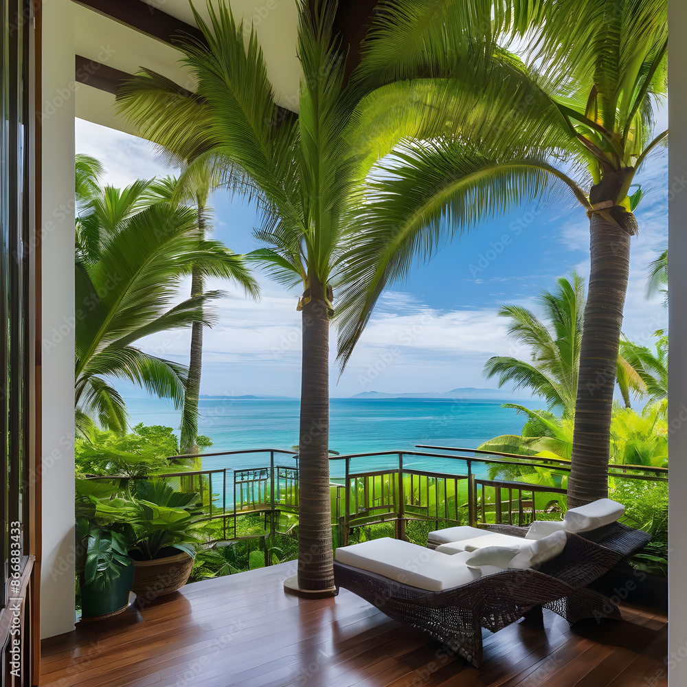 Fototapeta premium beach with palm trees, calm, tropical, paradise island