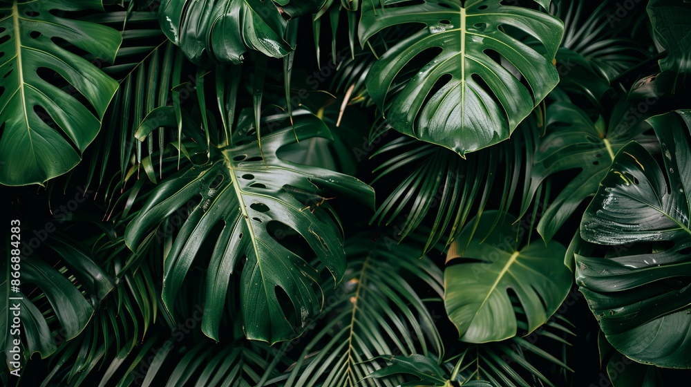 Green tropical plant close-up Green tropical plant close-up