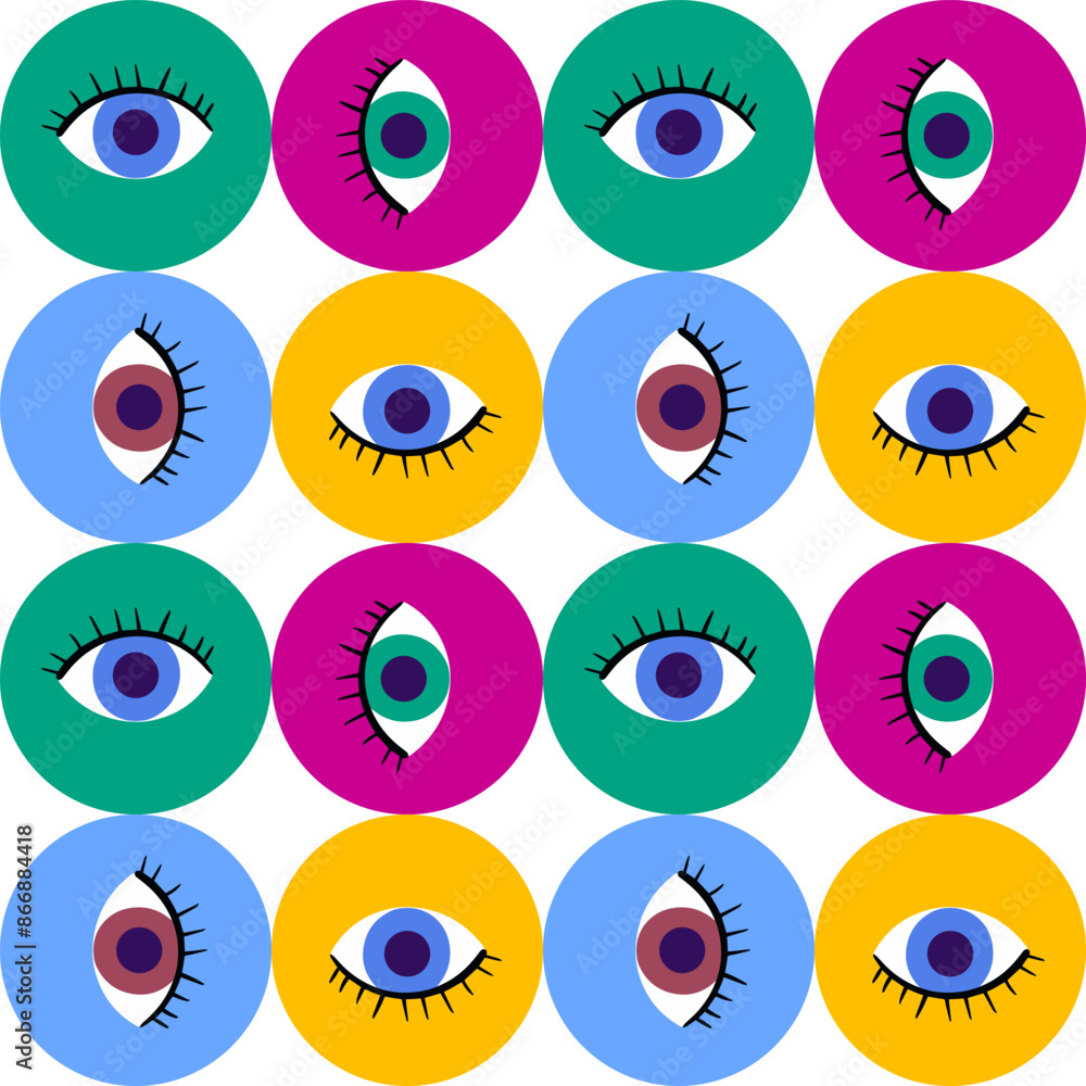 Eye Circle Seamless Pattern. Vector Illustration of Retro Fashion Texture. Eyelash and Vision Concept. Eye Circle Seamless Pattern. Vector Illustration of Retro Fashion Texture. Eyelash and Vision Concept.