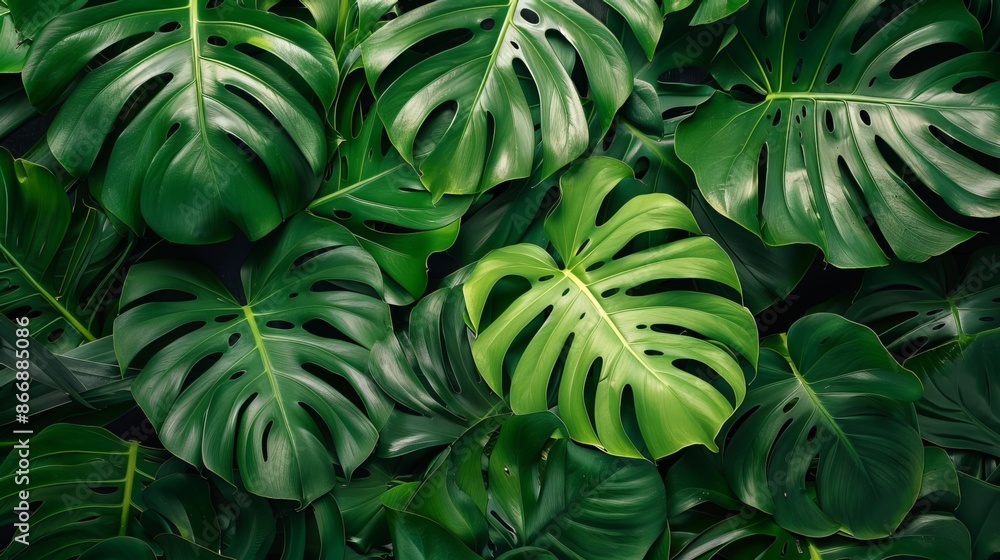 Overhead view of lush tropical palm leaves laid out flat Overhead view of lush tropical palm leaves laid out flat