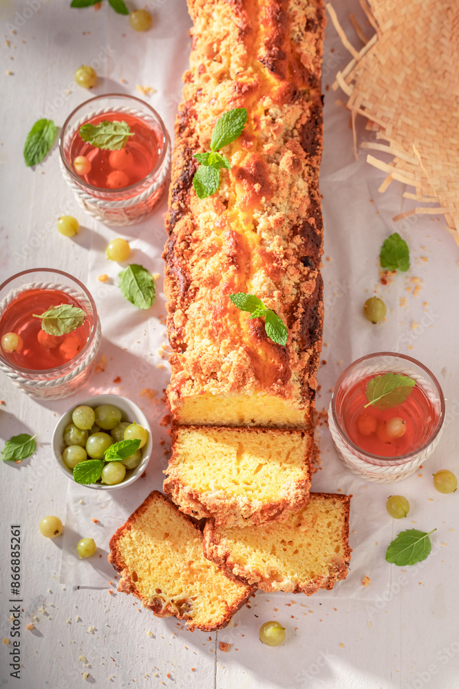 Homemade gooseberry yeast cake made of local berry fruits. Homemade gooseberry yeast cake made of local berry fruits.