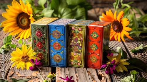 flowers and decks of tarot cards 