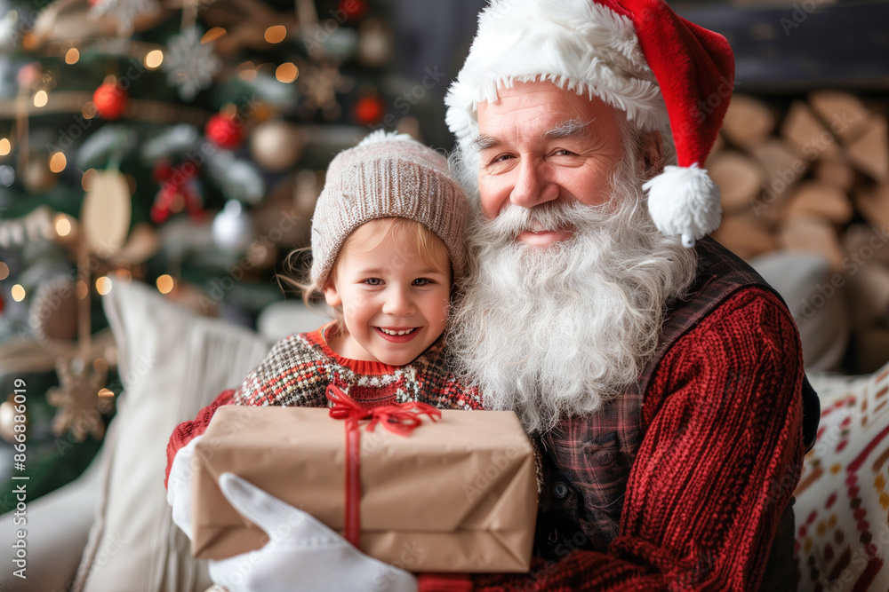 Child receiving gift from Santa Claus Child receiving gift from Santa Claus