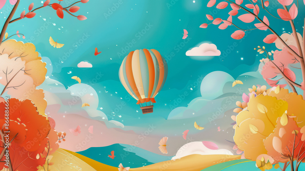 Illustration of a colorful balloon against a clear sky background. Illustrations for greeting cards. Illustration of a colorful balloon against a clear sky background. Illustrations for greeting cards.