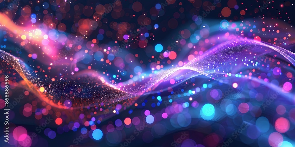 Abstract background with flowing waves, sparkling lights, and colorful bokeh effect. Suitable for concepts like energy, magic, and fantasy. Abstract background with flowing waves, sparkling lights, and colorful bokeh effect. Suitable for concepts like energy, magic, and fantasy.