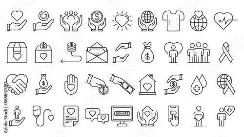 charity icon line collection template vector design illustration in trendy style with editable stroke