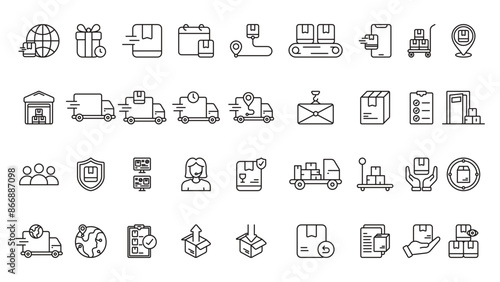 logistics delivery icon line collection template vector design illustration in trendy style with editable stroke