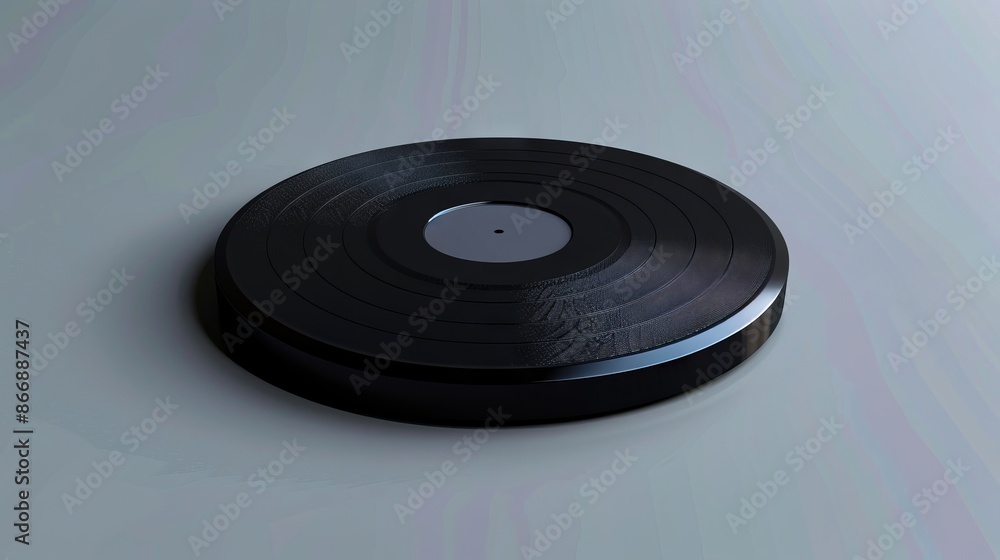 A black vinyl record on a gray surface. A black vinyl record on a gray surface.