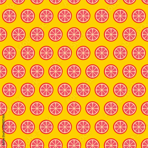 Circle Slice Grapefruit Seamless Pattern. Vector Illustration of Citrus Fruit. Juicy Fresh Texure.