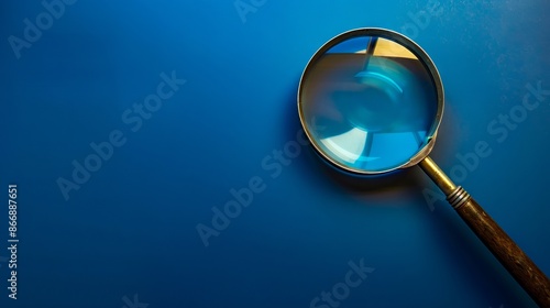 A magnifying glass on a blue background.