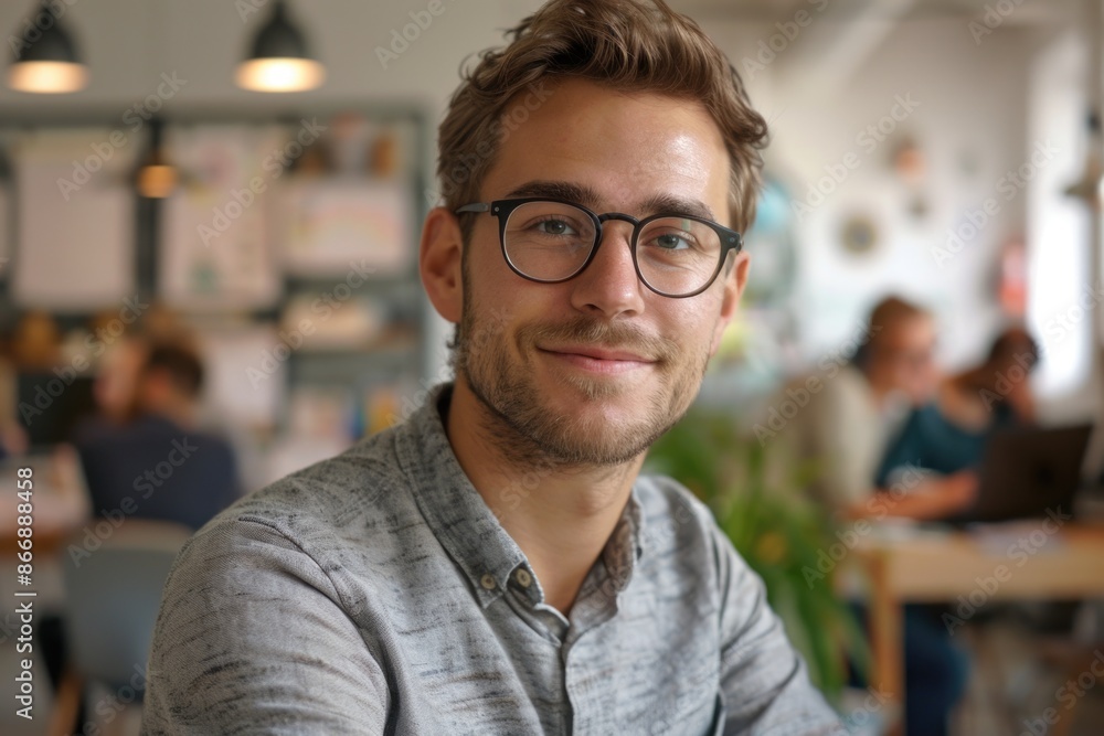 Man wearing glasses at a desk Man wearing glasses at a desk