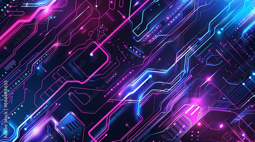 Futuristic Technology. Abstract Background of Glowing Circuit Board, Lines, and Nodes Futuristic Technology. Abstract Background of Glowing Circuit Board, Lines, and Nodes