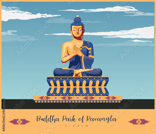 Buddha Statue at Buddha Park of Ravangla - Tathagata Tsal - Sikkim- Stock Illustration photo