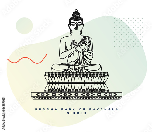 Buddha Statue at Buddha Park of Ravangla - Tathagata Tsal - Sikkim- Stock Illustration