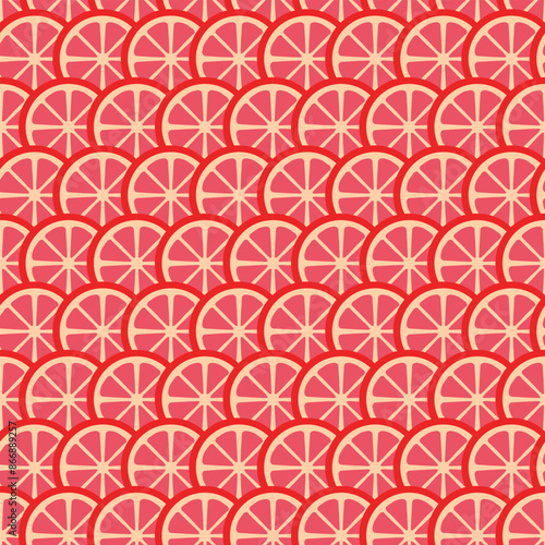 Grapefruit Circle Slice Seamless Pattern. Vector Illustration of Citrus Fruit. Juicy Fresh Texure.