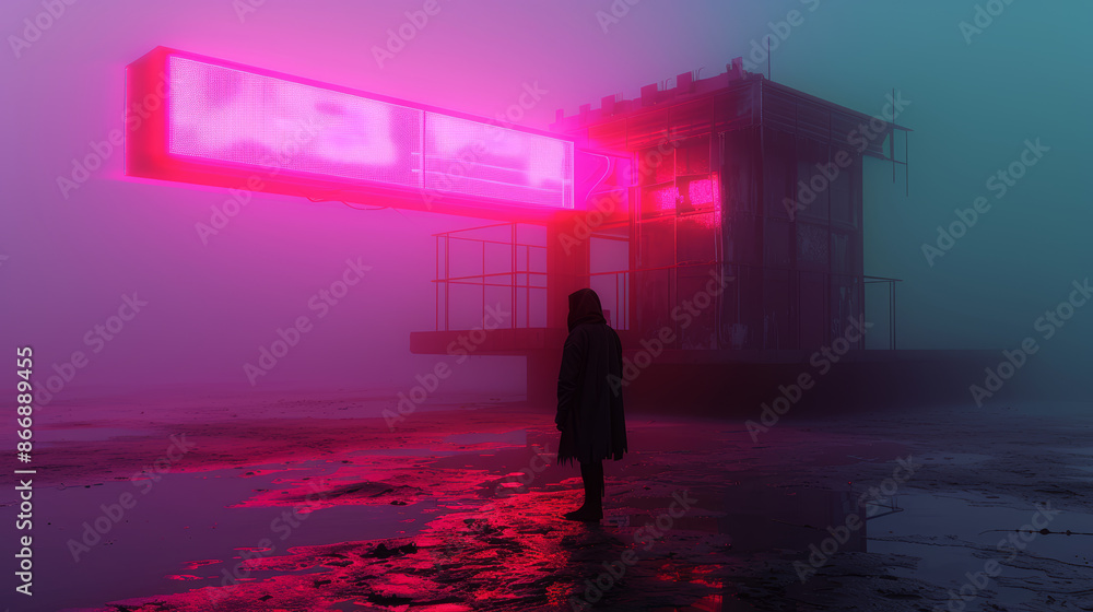 cyber man in foggy scifi landscape cyber man in foggy scifi landscape