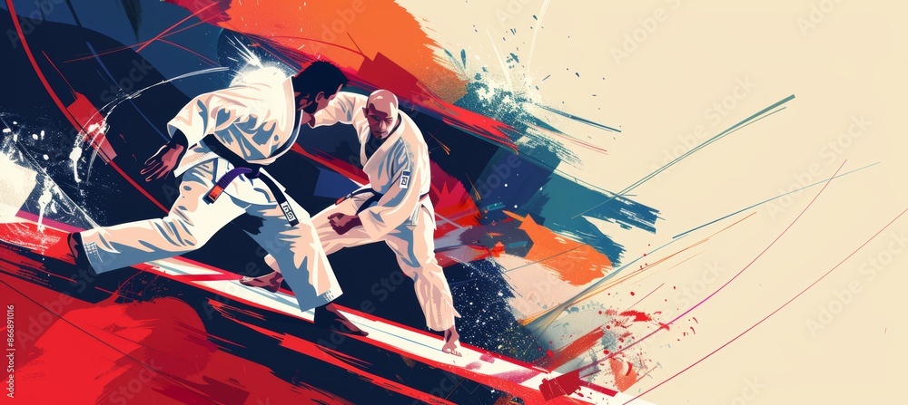 Dynamic Stylized Banner for Olympic Judo Competition with Space for Event Details Dynamic Stylized Banner for Olympic Judo Competition with Space for Event Details