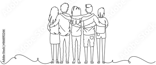 people hug each other, line art style, friendship day vector elements.