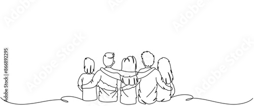 people hug each other, line art style, friendship day vector elements.
