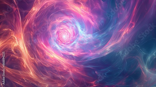 Abstract swirling vortex of vibrant colors, nebula, galaxy, or cosmic energy, background for fantasy, magic, or science fiction.