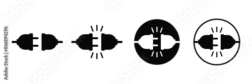 Set of Electric Plug-in or jack power icon collection. Connection and disconnection sign. Vector Illustration.