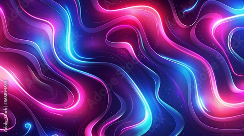 Abstract Neon Lights Background. Swirling Pink and Blue Glowing Lines for Gaming, Music, or Futuristic Designs