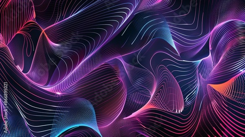 Abstract background with glowing neon waves and lines. Futuristic, technology, and music concept.