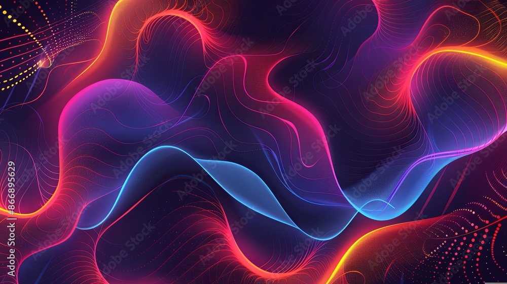 Abstract vibrant neon waves background, smooth silky curves, luminous swirl lines, colorful digital art Abstract vibrant neon waves background, smooth silky curves, luminous swirl lines, colorful digital art